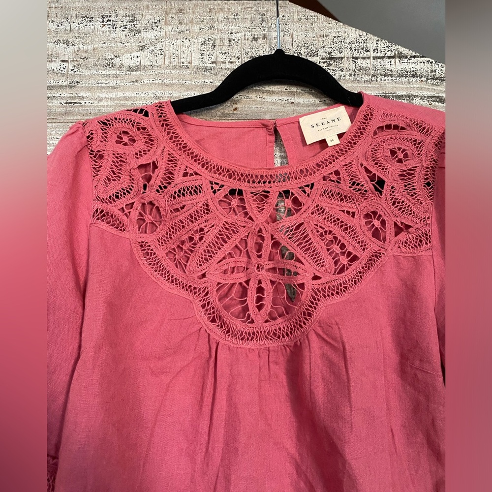 Sezane Pink Lace-Detail Cotton Top - Picture 10 of 11
